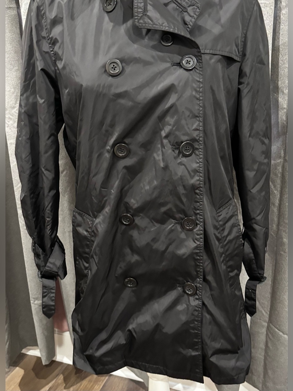 Burberry London Black Double-Breasted Women's Trench Coat 10 Black Missing Belt - Picture 3 of 16